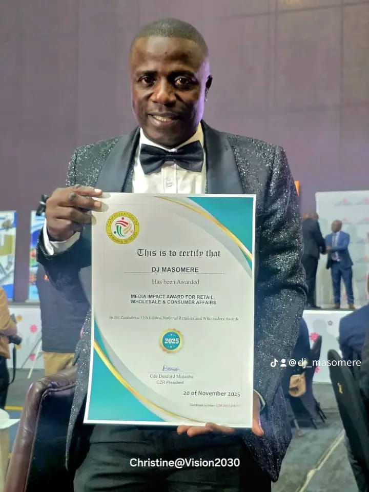 DJ Masomere with CZR Media Impact Award certificate